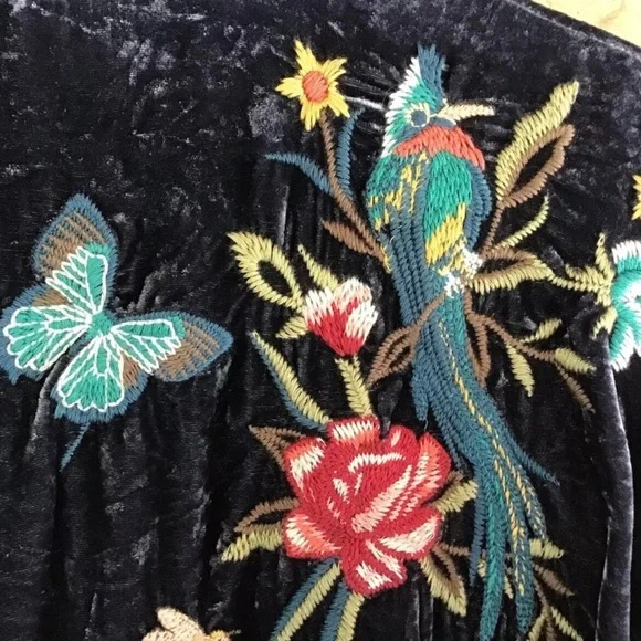 Johnny Was Gen Boho Velvet Floral Embroidered Kimono Jacket Jasper NWT